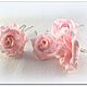 Шпильки для волос с розовыми и белыми розами, полимерная глина