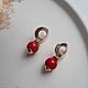 Серьги гвоздики из коралла. Серьги классические. Украшения ручной работы/JewelrybyJen. Интернет-магазин Ярмарка Мастеров.  Фото №2