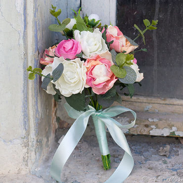 Большой стильный свадебный букет - дублер из искусственных цветов