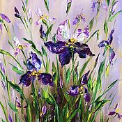 Картины и панно handmade. Livemaster - original item Painting with voluminous irises. Landscape with voluminous irises.. Handmade.