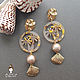 Luxury pearl earrings 'Palm' seashells, Earrings, St. Petersburg,  Фото №1