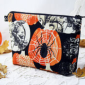 Сумки и аксессуары handmade. Livemaster - original item Cosmetic bag with zipper Autumn Patterns Spider on Pumpkin 3. Handmade.