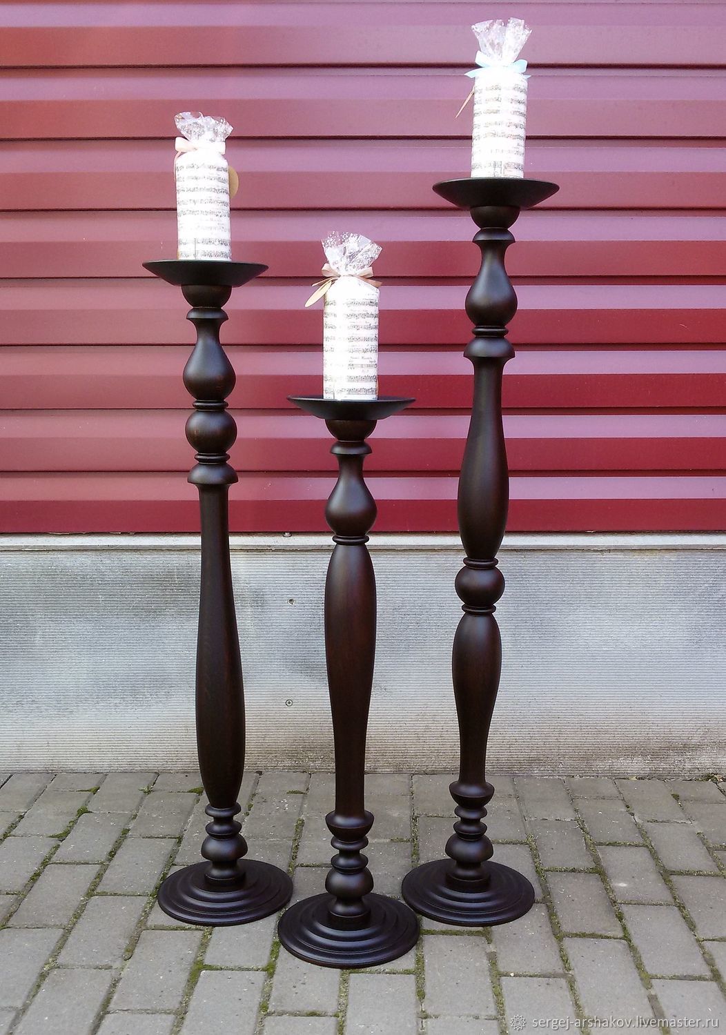 Outdoor candle holders are made of oak, stands for flowers ...