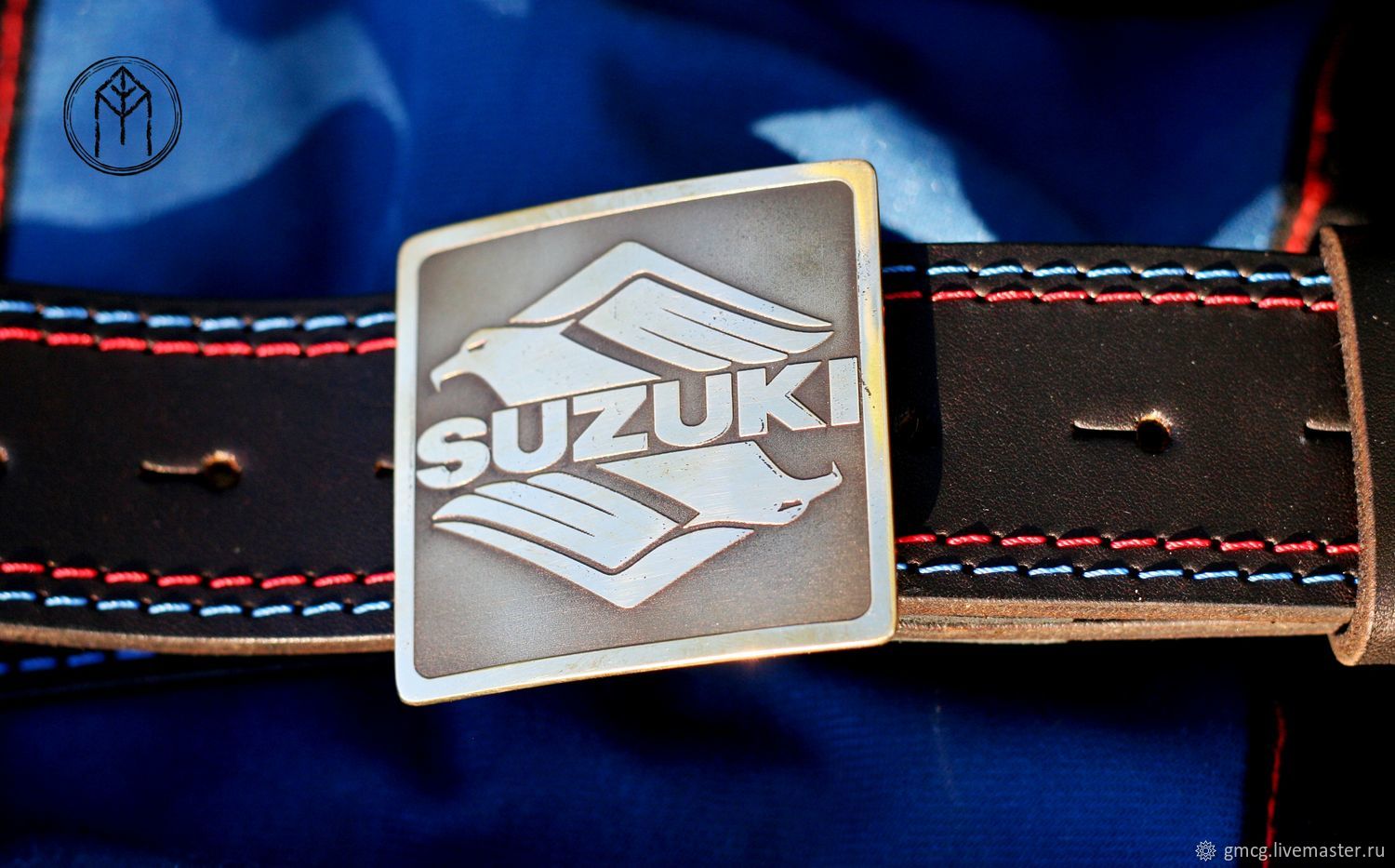 Leather belt with brass buckle 'Suzuki', Straps, Tolyatti,  Фото №1