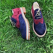 Обувь ручной работы. Ярмарка Мастеров - ручная работа Oxford shoes blue / maroon suede. Handmade.