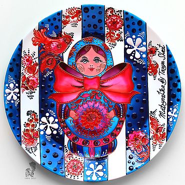 Матрешки ручной работы. Ярмарка Мастеров - ручная работа Матрешка «Стильный синий» тарелка на стену. Handmade.