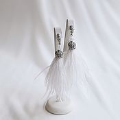 Украшения handmade. Livemaster - original item White feather earrings with sugar quartz and cubic Zirconia. Handmade.