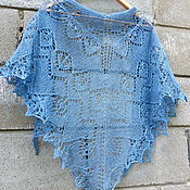 Аксессуары handmade. Livemaster - original item Summer openwork knit shawl, Linen blue shawl,a shawl made of linen. Handmade.