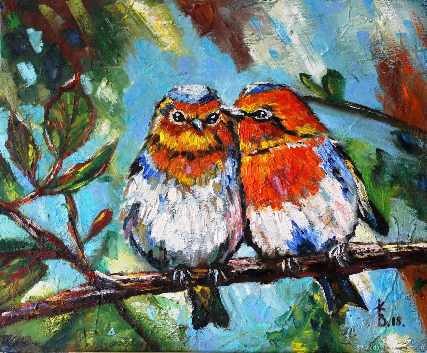 Oil painting Lovers Robins shop online on Livemaster with shipping