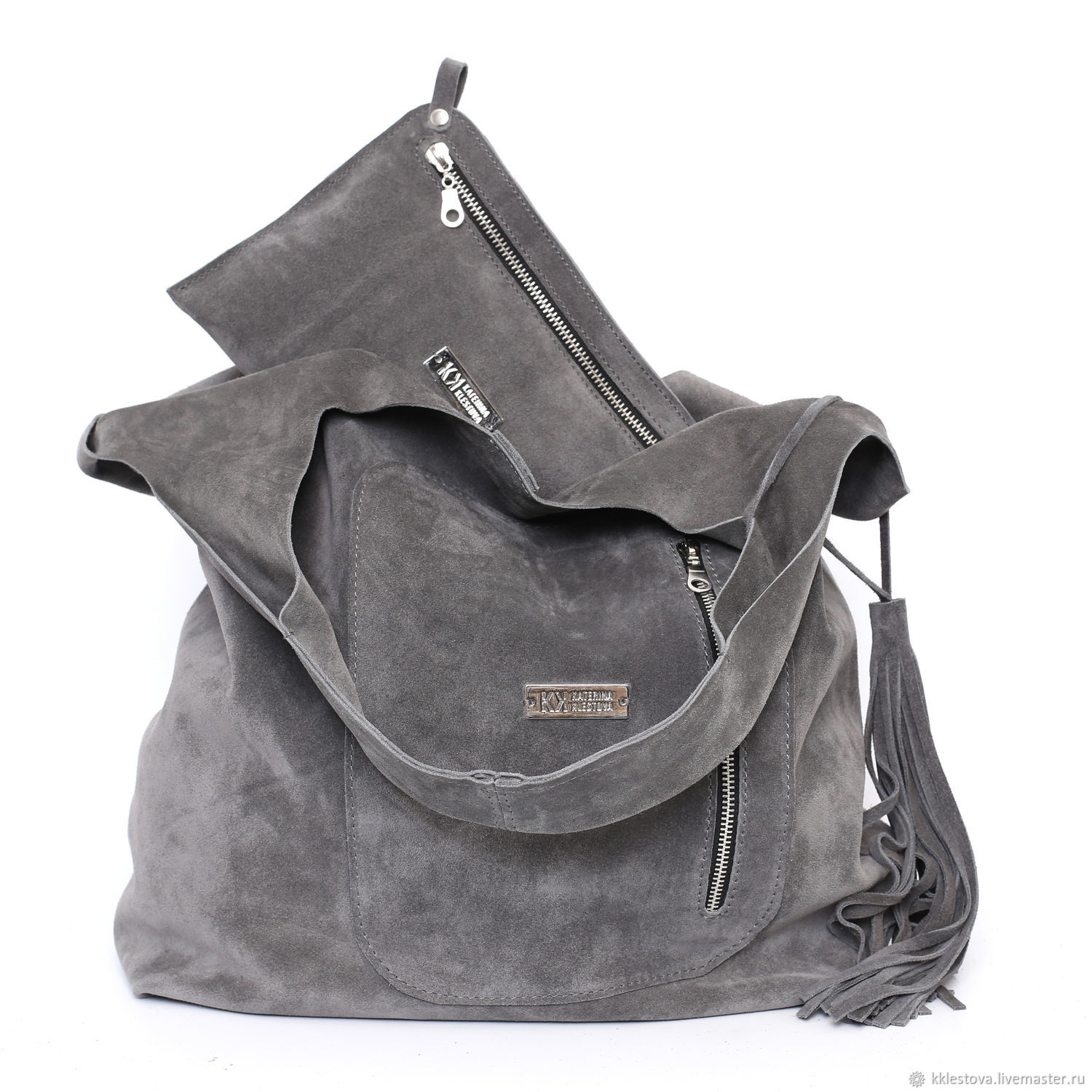grey suede handbag