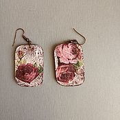 Украшения handmade. Livemaster - original item Wooden earrings with roses. Vintage.. Handmade.