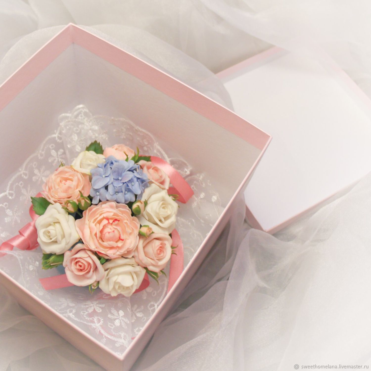 Коробка с цветами из полимерной глины