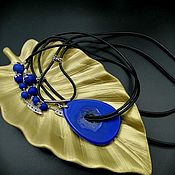 Украшения handmade. Livemaster - original item Blue agate pendant on a rubber cord 