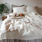 Льняной постельный комплект "Абрикос"