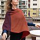 Вязаная накидка-пончо-оверсайз Сине-терракотовая. Пончо. ramremik-knitting-cashmere. Ярмарка Мастеров.  Фото №4