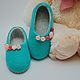 Slippers for children felted turquoise with roses, Slippers, Chelyabinsk,  Фото №1