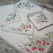 Для дома и интерьера handmade. Livemaster - original item Linen napkins with Raspberry Blackberry painting-wild berries.. Handmade.