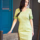 Dress of textured cotton olive green short sleeved, Dresses, Moscow,  Фото №1