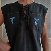Мужская одежда handmade. Livemaster - original item Sleeveless shirt black men`s linen 