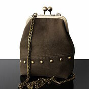 Bag-bag made of genuine leather and suede Olive red Patchwork
