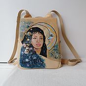 Сумки и аксессуары handmade. Livemaster - original item Women`s leather backpack with engraving and painting to order for Olechka.. Handmade.
