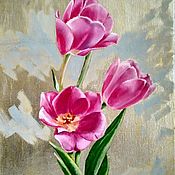 Картины и панно handmade. Livemaster - original item Oil painting Tulips Bouquet of tulips in the style of hyperrealism. Handmade.