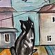 Картина маслом Кот на крыше 30х30 из серии «Коты как люди». Картины. Anna-volodina. Ярмарка Мастеров.  Фото №11