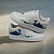 Кроссовки белые Nike Air Force 1 унисекс,кастом, ручная роспись, волна. Кроссовки. Olgavolgoart. Роспись одежды и обуви. Кастом. Ярмарка Мастеров.  Фото №6