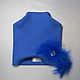 Knit beanie hat composition 100% acrylic, the color is bright cornflower blue natural feathers, silver brooch
