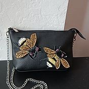 Сумки и аксессуары handmade. Livemaster - original item Women`s leather bag.Clutch Bag with applique. Bumblebees are black. Handmade.
