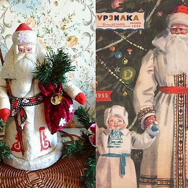Винтаж ручной работы. Ярмарка Мастеров - ручная работа Винтаж: БОЛЬШОЙ ВАТНЫЙ ДЕД МОРОЗ С МЕШКОМ, 33 см, СССР. Handmade.