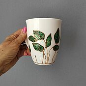 Посуда handmade. Livemaster - original item Tea Mug Leaves. Hand painted. Gifts for women. Handmade.