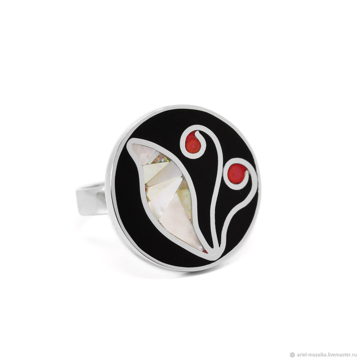 RING with Mother of Pearl and coral. Size 18.0, Rings, Moscow,  Фото №1