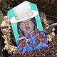 Портрет на дереве тибетской девушки в шляпе и украшениях, Картины, Москва,  Фото №1
