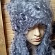 HAT WITH EARFLAPS DOWN 'GRAY MIRACLE' SUPER CURLY FLUFF, Hat with ear flaps, Urjupinsk,  Фото №1