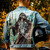 Toucans print leather jacket. painted clothing. Painting on the skin