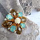 Handmade jewelry - brooch Maltese cross, with natural stones and Swarovski crystals. Vintage style in modern way.