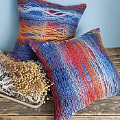 Для дома и интерьера handmade. Livemaster - original item A set of linen pillow covers with a decor of wool yarn. Handmade.