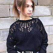 Одежда handmade. Livemaster - original item Knitted black mohair sweater, women`s openwork jumper. Handmade.