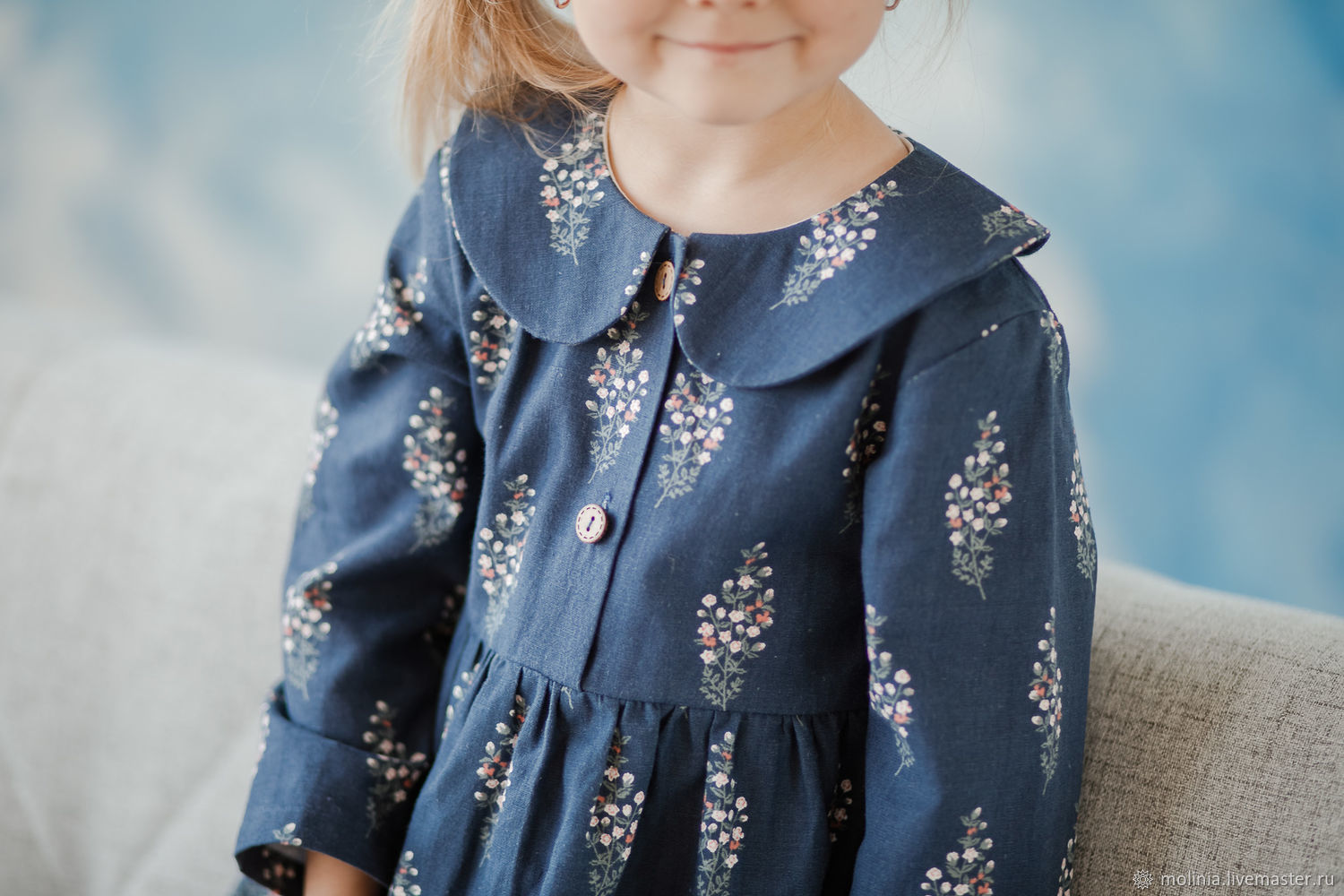 Платье для девочки льняное детское Есения темно-синего цвета, Платье, Калининград,  Фото №1