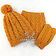 Set Hat stocking with POM-POM Snood with braids Mittens, Mittens, Orenburg,  Фото №1