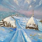 Картины и панно handmade. Livemaster - original item Oil Painting Winter Landscape Haystacks. Handmade.
