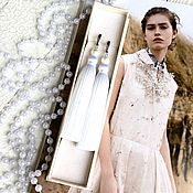 Украшения handmade. Livemaster - original item Bride`s morning brush earrings white light silk pearl rhodium. Handmade.