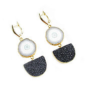 Украшения handmade. Livemaster - original item Earrings with quartz and black agate, black and white earrings as a gift. Handmade.