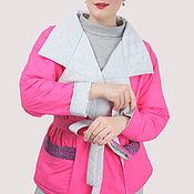 Одежда handmade. Livemaster - original item Neon pink short jacket under the belt plus size oversize. Handmade.