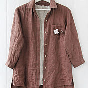 Блузка льняная с акварельные рисунком