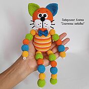 Куклы и игрушки handmade. Livemaster - original item Round cat with beads-toy, crocheted. Handmade.