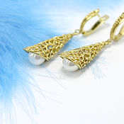 Украшения handmade. Livemaster - original item Byzantine earrings with natural pearls made of 925 sterling silver DS0104. Handmade.