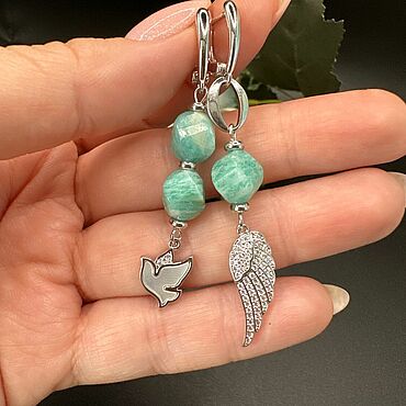 Украшения ручной работы. Ярмарка Мастеров - ручная работа Асимметричные серьги с амазонитом. Handmade.