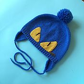 Аксессуары handmade. Livemaster - original item Hat for boy with eyes and pompom autumn. Handmade.